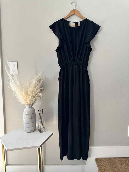 Wilfred Black Ruffle Sleeve Midi Dress, Size Medium - Picture 3 of 7